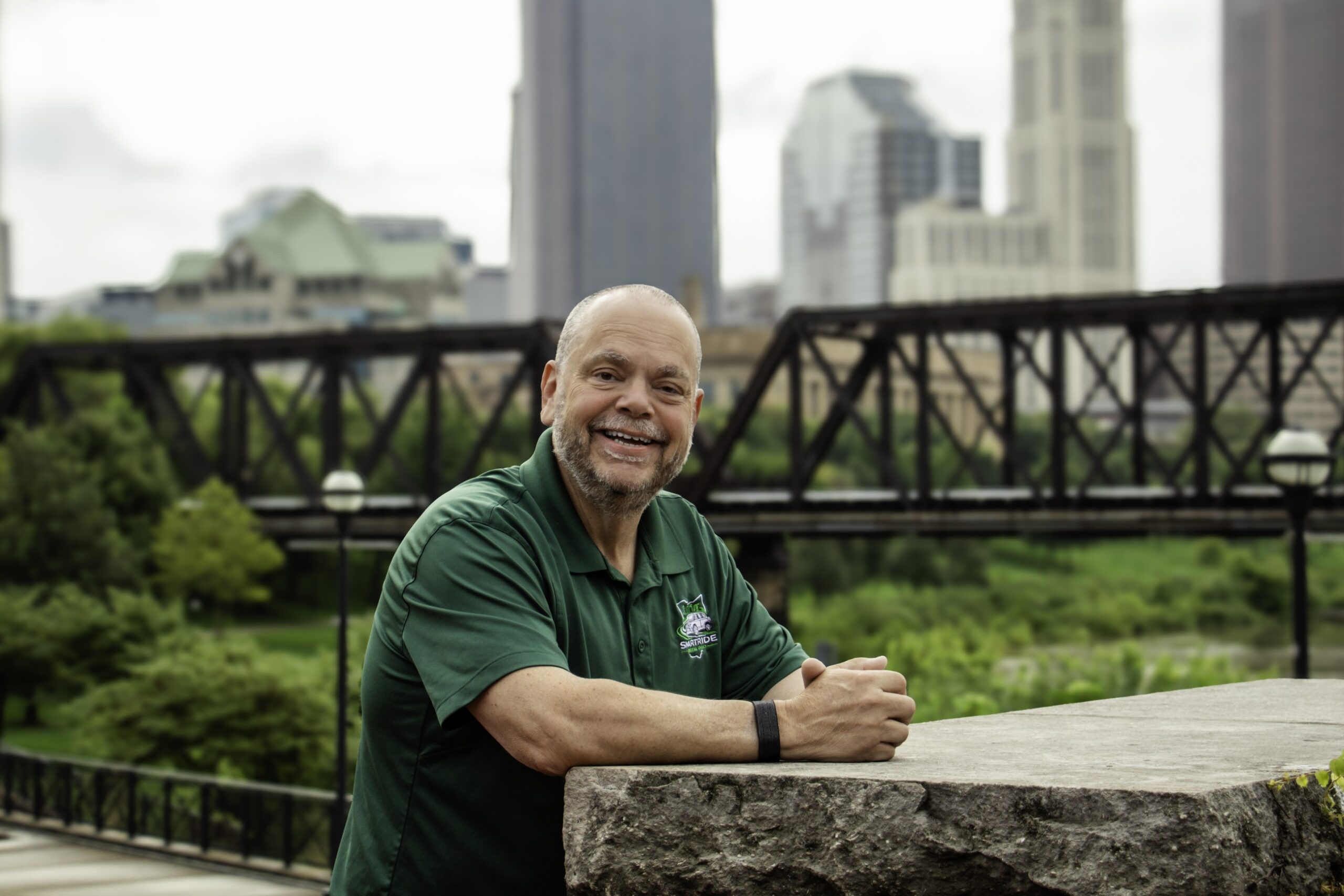 Steve French with the Columbus skyline