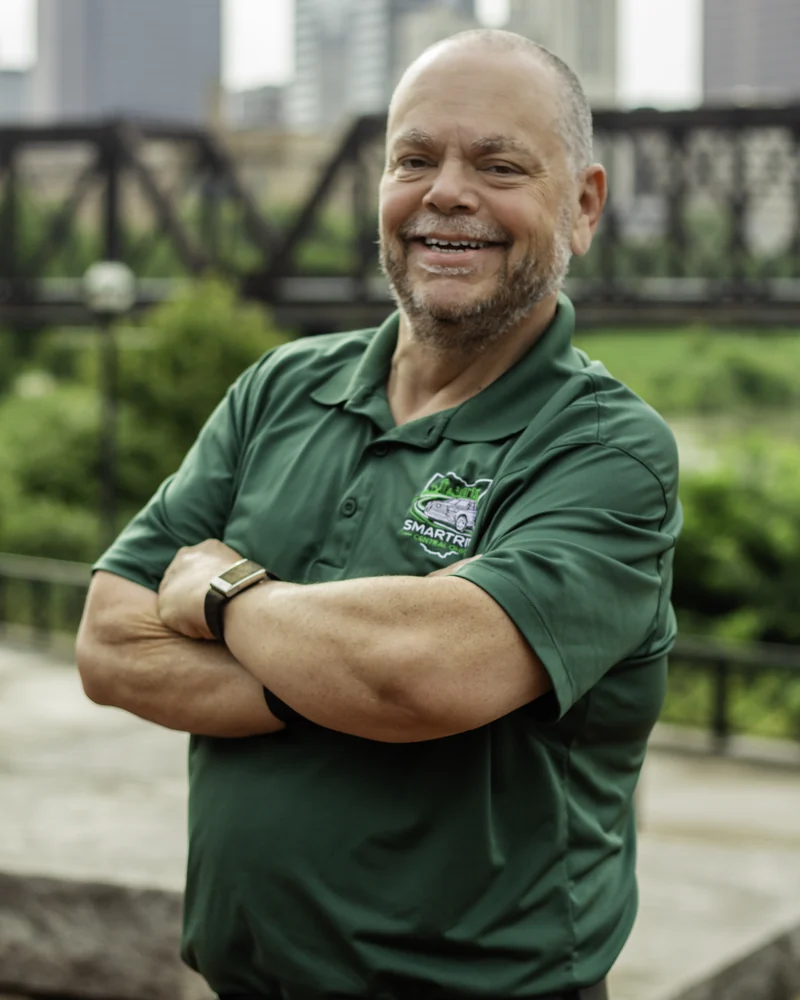 Steve French, owner and driver of Smart Ride Central Ohio, wearing his green Smart Ride polo